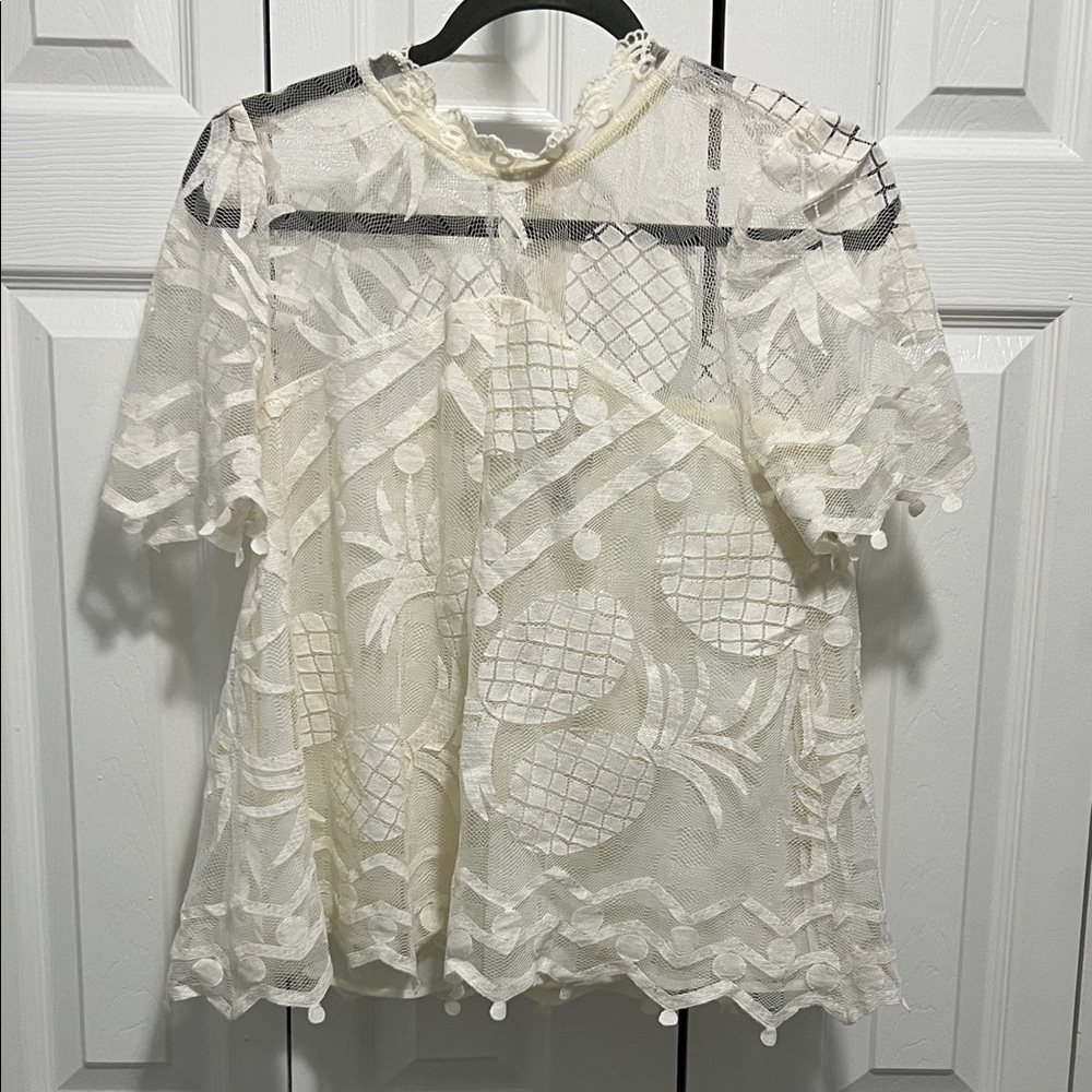 HD in Paris Cream Sheer Lace Blouse